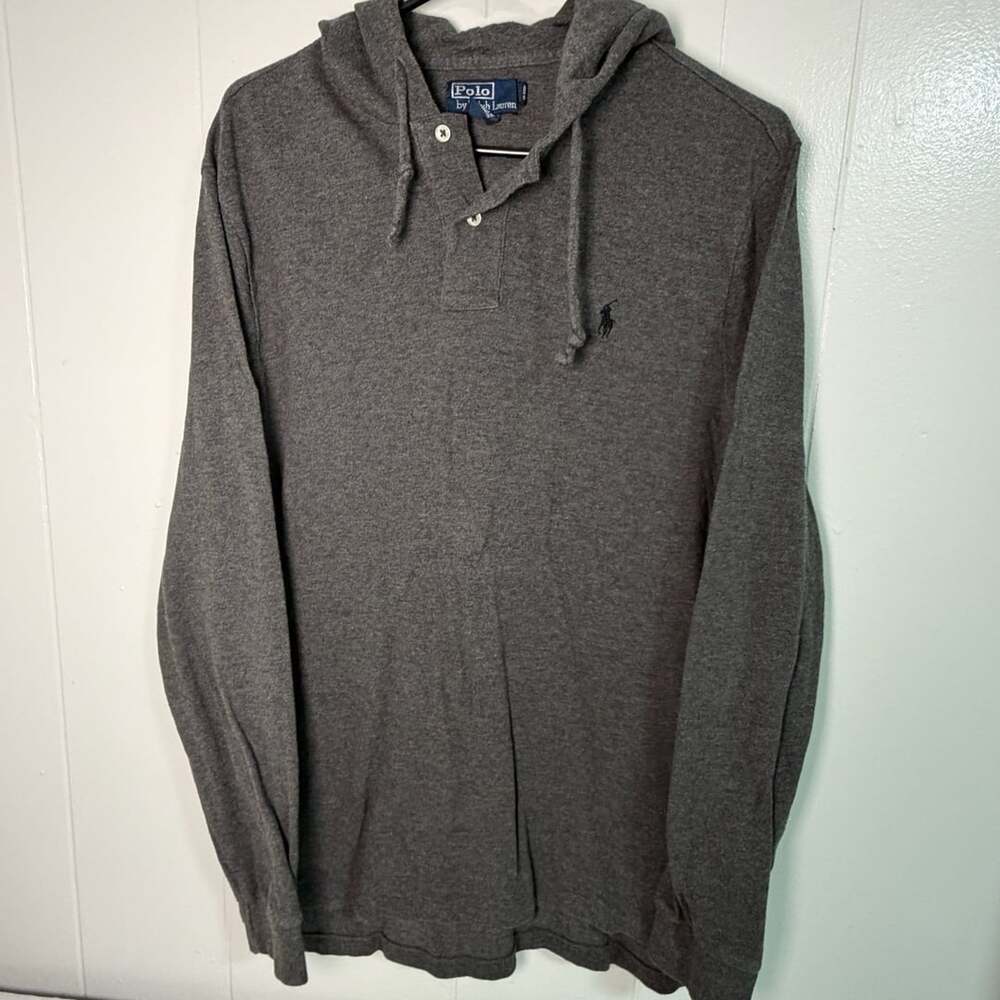 Polo Ralph Lauren Hooded T-Shirt Grey Cotton Long Sleeve Henley